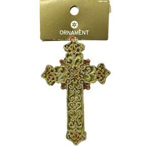 Old World Christmas Holy Cross Ornament Religious Gold Glitter Tree Ornament 4"+